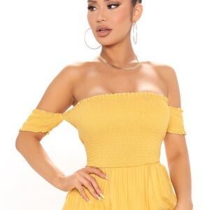 Fashion Nova Yellow Off-Shoulder Maxi Dress